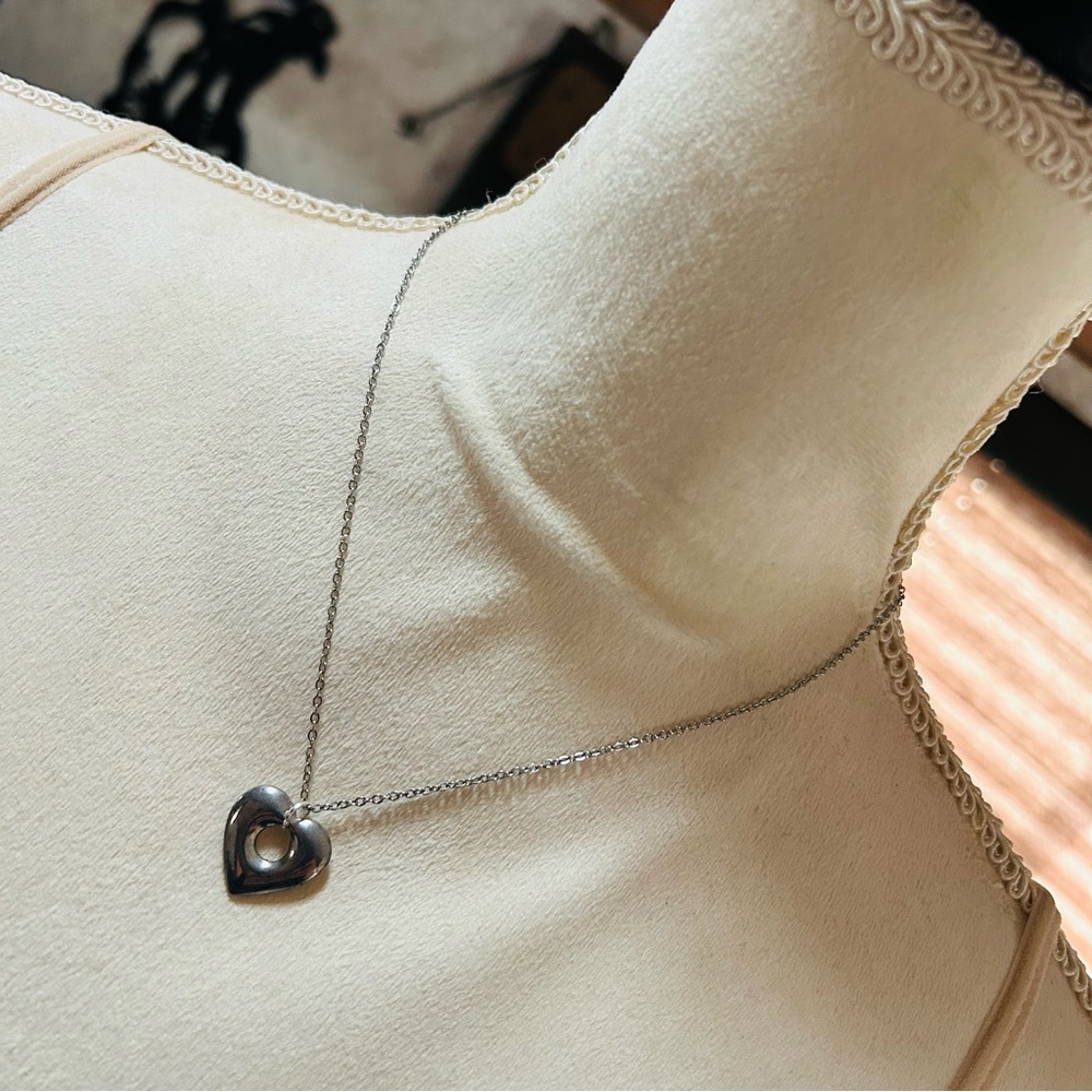 Handcrafted silver plated open heart pendant on chain necklace